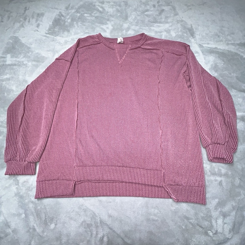 7th Ray Pink Waffle Knit Cropped Sweatshirt Womens Small Boxy Textured